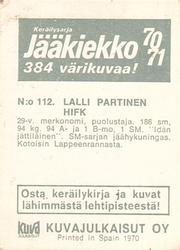 1970-71 Kuvajulkaisut Jaakiekko (Finnish) #112 Lalli Partinen Back