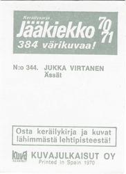 1970-71 Kuvajulkaisut Jaakiekko (Finnish) #344 Jukka Virtanen Back