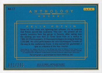 2015-16 Panini Anthology - Anthology Autographs #AA-17 Felix Potvin Back