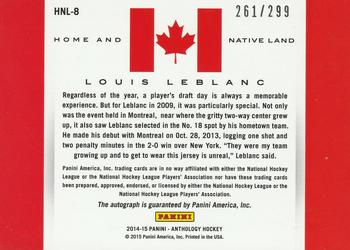 2015-16 Panini Anthology - Home and Native Land Signatures #HNL-8 Louis Leblanc Back