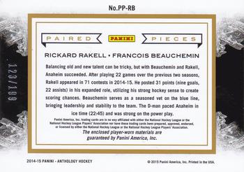 2015-16 Panini Anthology - Paired Pieces #PP-RB Rickard Rakell / Francois Beauchemin Back