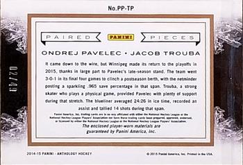2015-16 Panini Anthology - Paired Pieces Prime #PP-TP Jacob Trouba / Ondrej Pavelec Back
