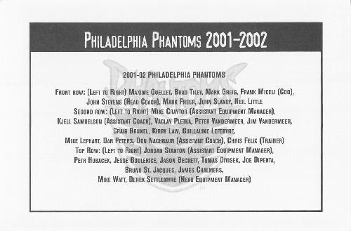 2001-02 Philadelphia Flyers #NNO Team Photo Back