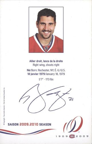 2009-10 Montreal Canadiens Postcards #NNO Brian Gionta Back