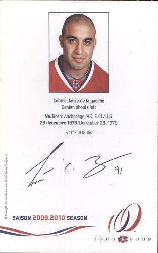2009-10 Montreal Canadiens Postcards #NNO Scott Gomez Back