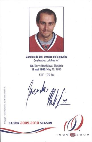 2009-10 Montreal Canadiens Postcards #NNO Jaroslav Halak Back