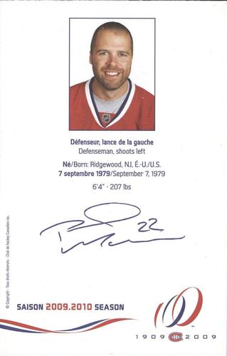 2009-10 Montreal Canadiens Postcards #NNO Paul Mara Back