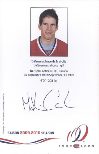 2009-10 Montreal Canadiens Postcards #NNO Mathieu Carle Back