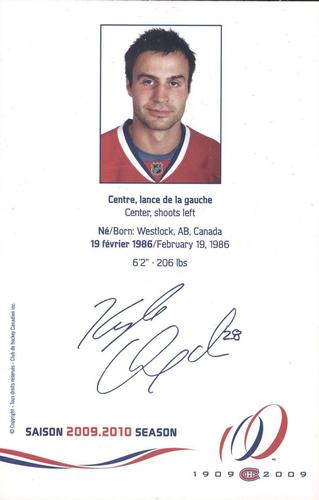 2009-10 Montreal Canadiens Postcards #NNO Kyle Chipchura Back
