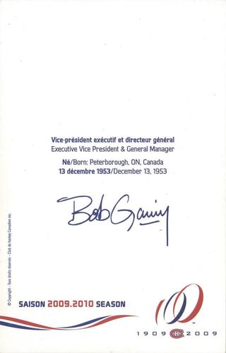 2009-10 Montreal Canadiens Postcards #NNO Bob Gainey Back