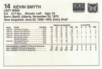 1995-96 Bob's Stores Hartford Whalers Kids Club #NNO Kevin Smyth Back