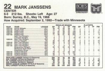 1995-96 Bob's Stores Hartford Whalers Kids Club #NNO Mark Janssens Back