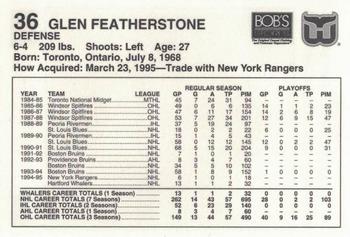 1995-96 Bob's Stores Hartford Whalers Kids Club #NNO Glen Featherstone Back