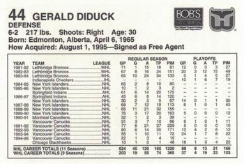 1995-96 Bob's Stores Hartford Whalers Kids Club #NNO Gerald Diduck Back