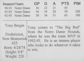 1993-94 Cornell Big Red (NCAA) #NNO Tony Bergin Back