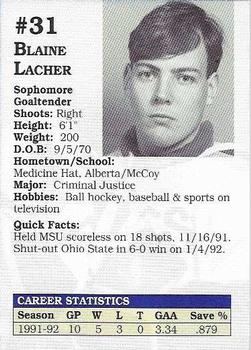1992-93 Lake Superior State Lakers (NCAA) #NNO Blaine Lacher Back