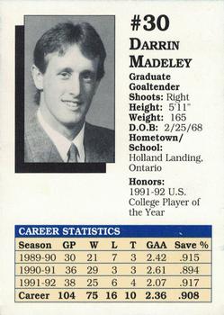 1992-93 Lake Superior State Lakers (NCAA) #NNO Darrin Madeley Back