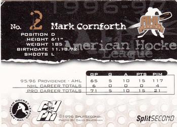 1996-97 SplitSecond Providence Bruins (AHL) #NNO Mark Cornforth Back