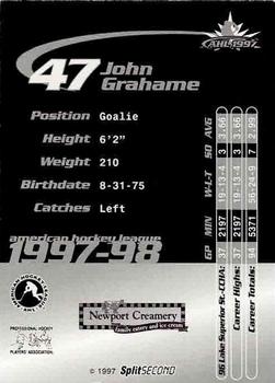 1997-98 SplitSecond Providence Bruins (AHL) #NNO John Grahame Back