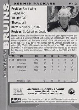 2006-07 Choice Providence Bruins (AHL) #12 Dennis Packard Back