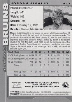 2006-07 Choice Providence Bruins (AHL) #17 Jordan Sigalet Back