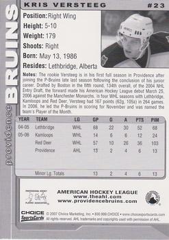 2006-07 Choice Providence Bruins (AHL) #23 Kris Versteeg Back