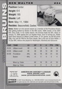 2006-07 Choice Providence Bruins (AHL) #24 Ben Walter Back