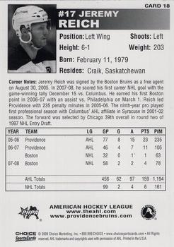 2008-09 Choice Providence Bruins (AHL) #18 Jeremy Reich Back