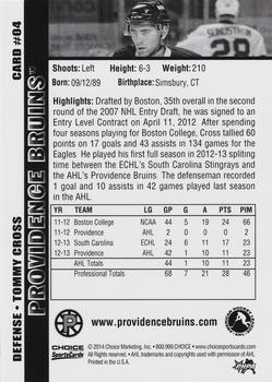 2013-14 Choice Providence Bruins (AHL) #04 Tommy Cross Back