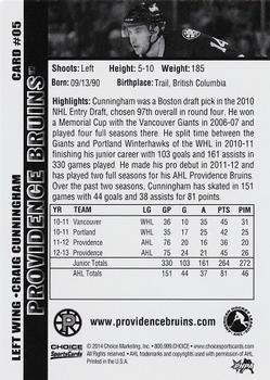 2013-14 Choice Providence Bruins (AHL) #05 Craig Cunningham Back
