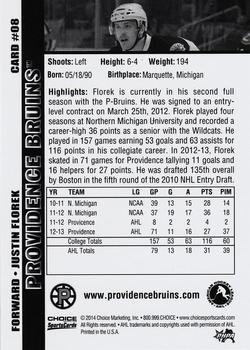 2013-14 Choice Providence Bruins (AHL) #08 Justin Florek Back