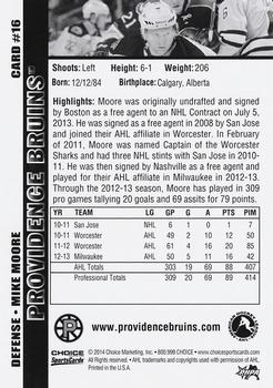 2013-14 Choice Providence Bruins (AHL) #16 Mike Moore Back