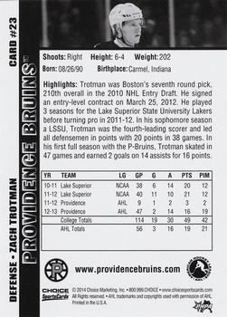 2013-14 Choice Providence Bruins (AHL) #23 Zach Trotman Back