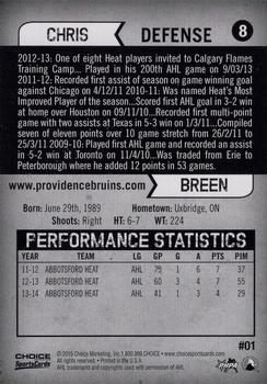 2014-15 Choice Providence Bruins (AHL) #1 Christopher Breen Back
