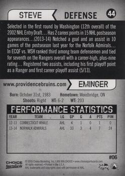 2014-15 Choice Providence Bruins (AHL) #6 Steve Eminger Back