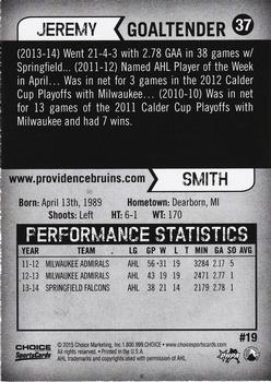 2014-15 Choice Providence Bruins (AHL) #19 Jeremy Smith Back