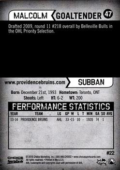2014-15 Choice Providence Bruins (AHL) #22 Malcolm Subban Back