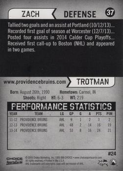 2014-15 Choice Providence Bruins (AHL) #24 Zach Trotman Back
