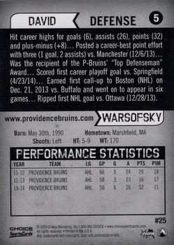 2014-15 Choice Providence Bruins (AHL) #25 David Warsofsky Back
