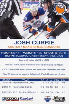 2015-16 Bakersfield Condors (AHL) #NNO Josh Currie Back