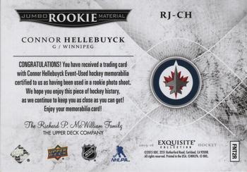 2015-16 Upper Deck Black Diamond - Exquisite Rookies Jumbo Material #RJ-CH Connor Hellebuyck Back