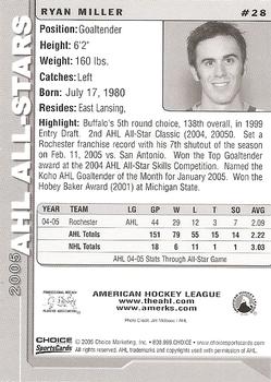 2004-05 Choice 2005 AHL All-Stars #28 Ryan Miller Back