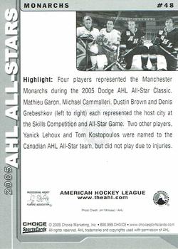 2004-05 Choice 2005 AHL All-Stars #48 Manchester Monarchs Back