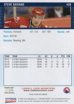2004-05 Choice Lowell Lock Monsters (AHL) #20 Steve Saviano Back