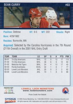 2004-05 Choice Lowell Lock Monsters (AHL) #3 Sean Curry Back