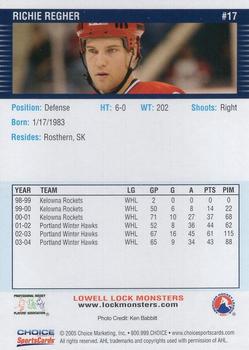 2004-05 Choice Lowell Lock Monsters (AHL) #17 Richie Regehr Back