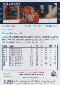 2004-05 Choice Lowell Lock Monsters (AHL) #25 Mike Zigomanis Back
