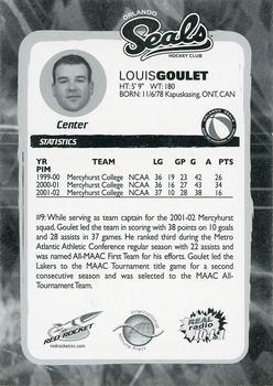 2002-03 Red Rocket Orlando Seals ACHL #NNO Louis Goulet Back