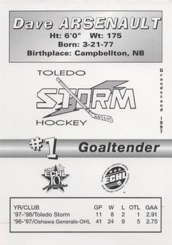 1997-98 Grandstand Toledo Storm (ECHL) #NNO Dave Arsenault Back