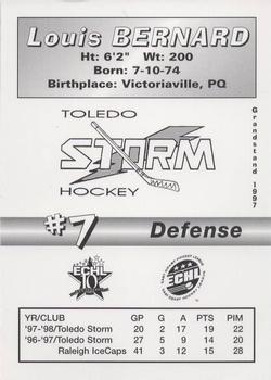 1997-98 Grandstand Toledo Storm (ECHL) #NNO Louis Bernard Back